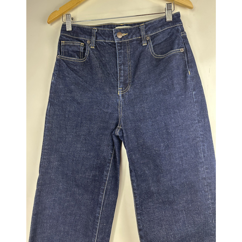 Oliver Logan Aberdeen Jeans Dark Wash Wide Leg Crop High Rise Raw Hem Denim 28 - Picture 3 of 14